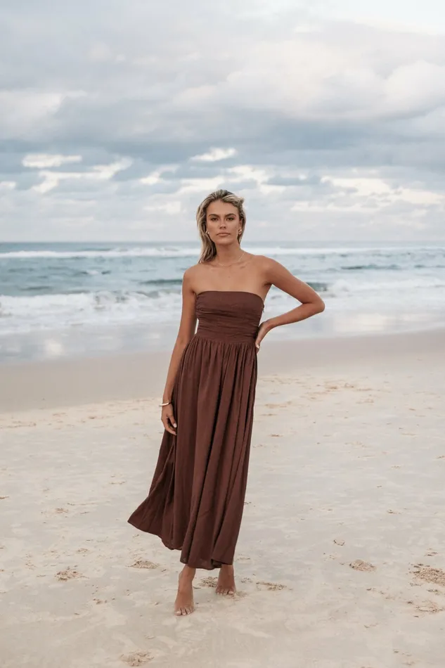 Petal and Pup Kayt Strapless Dress Chocolate Brown Women Strapless Dresses