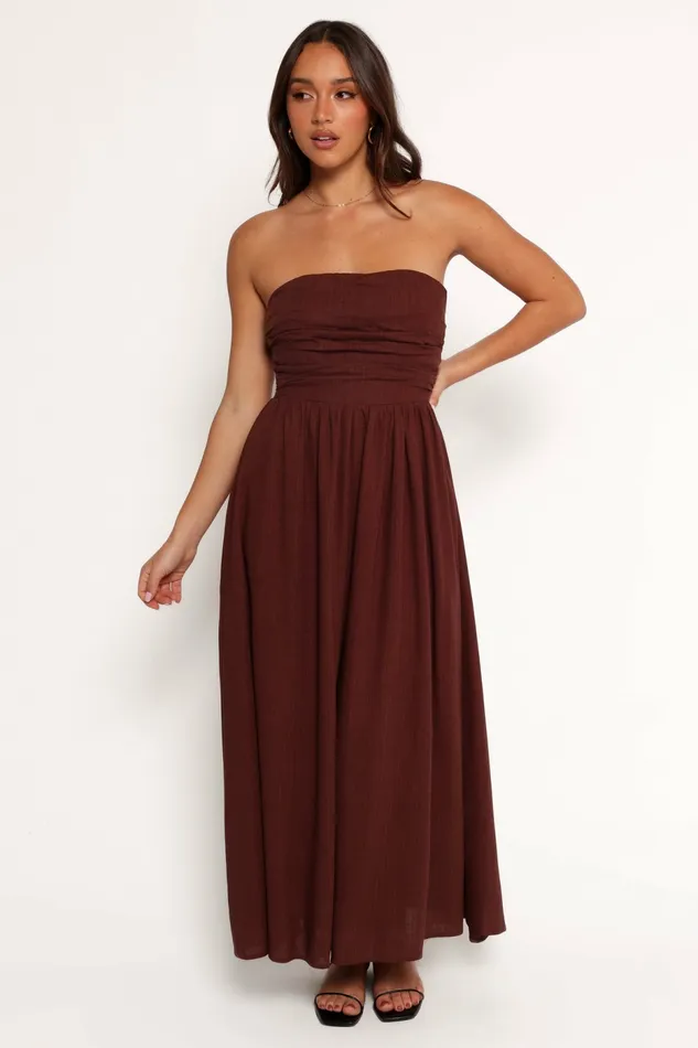 Petal and Pup Kayt Strapless Dress Chocolate Brown Women Strapless Dresses