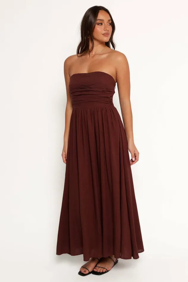 Petal and Pup Kayt Strapless Dress Chocolate Brown Women Strapless Dresses