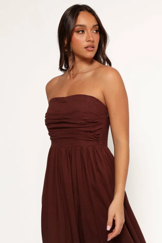Petal and Pup Kayt Strapless Dress Chocolate Brown Women Strapless Dresses