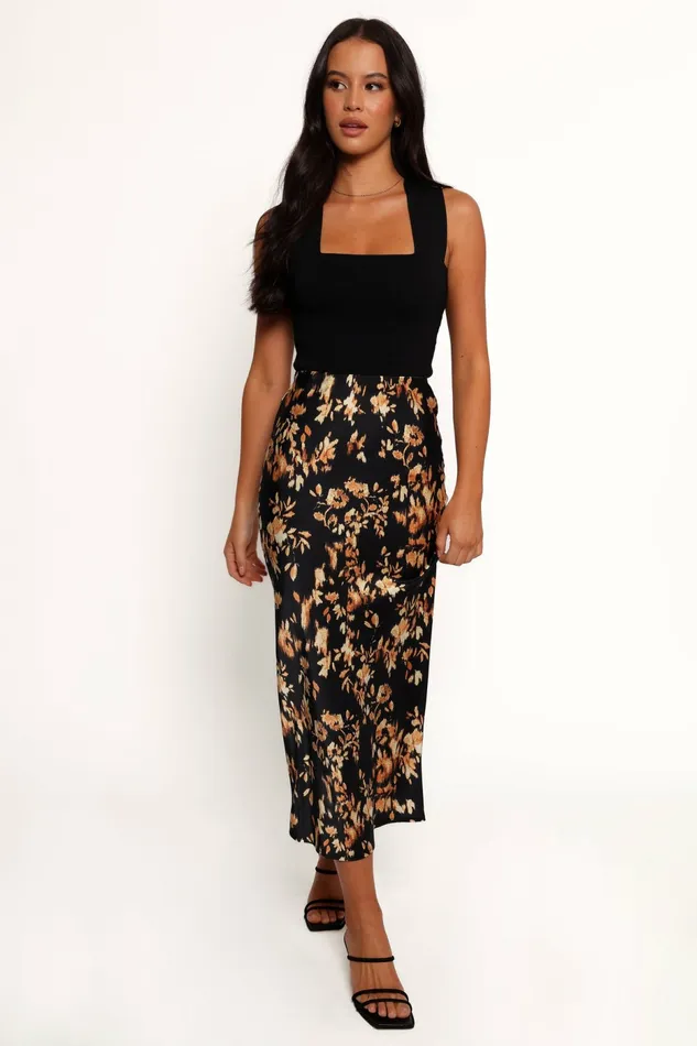Petal and Pup Kenna Satin Midi Skirt Midnight Glow Women Skirts