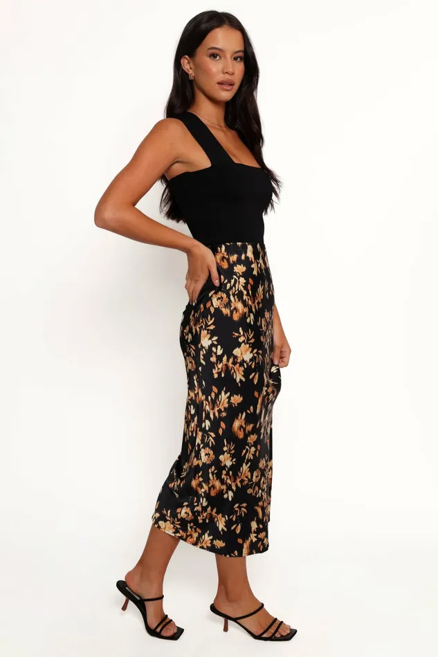 Petal and Pup Kenna Satin Midi Skirt Midnight Glow Women Skirts