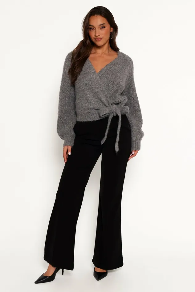 Petal and Pup Sweaters Women Etta Ballet Wrap Knit Sweater Heather Grey