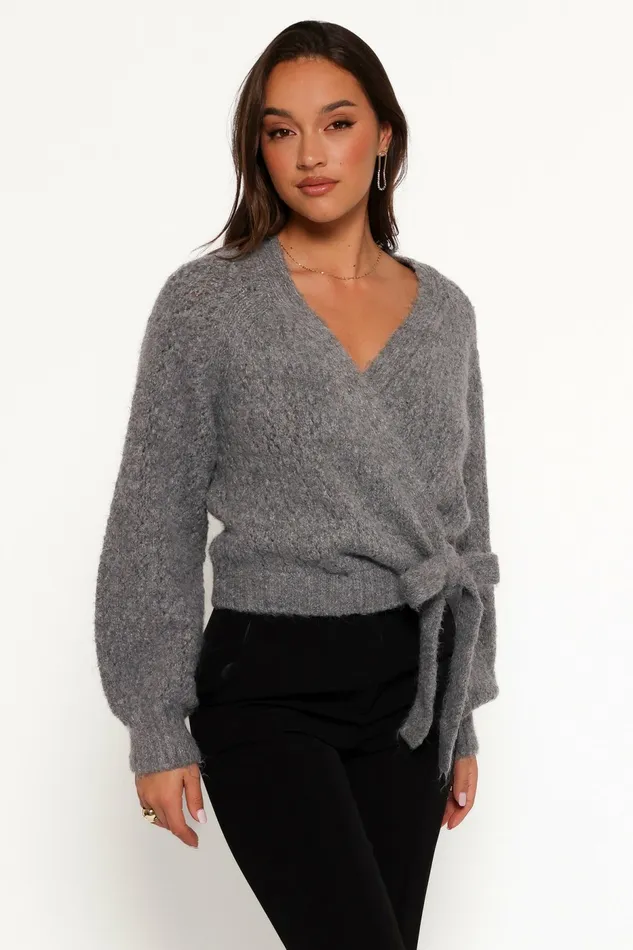 Petal and Pup Sweaters Women Etta Ballet Wrap Knit Sweater Heather Grey
