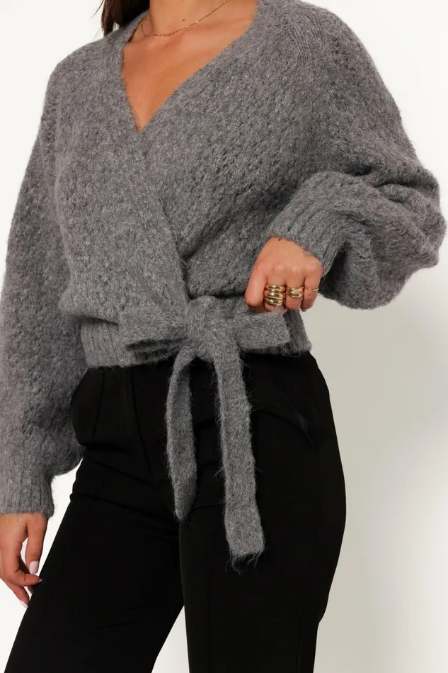 Petal and Pup Sweaters Women Etta Ballet Wrap Knit Sweater Heather Grey
