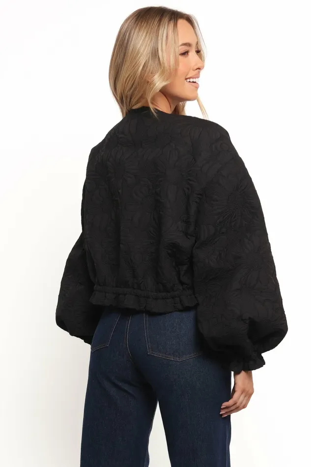 Petal and Pup Yuki Tonal Embroidered Flower Jacket Black Women Jackets and Coats