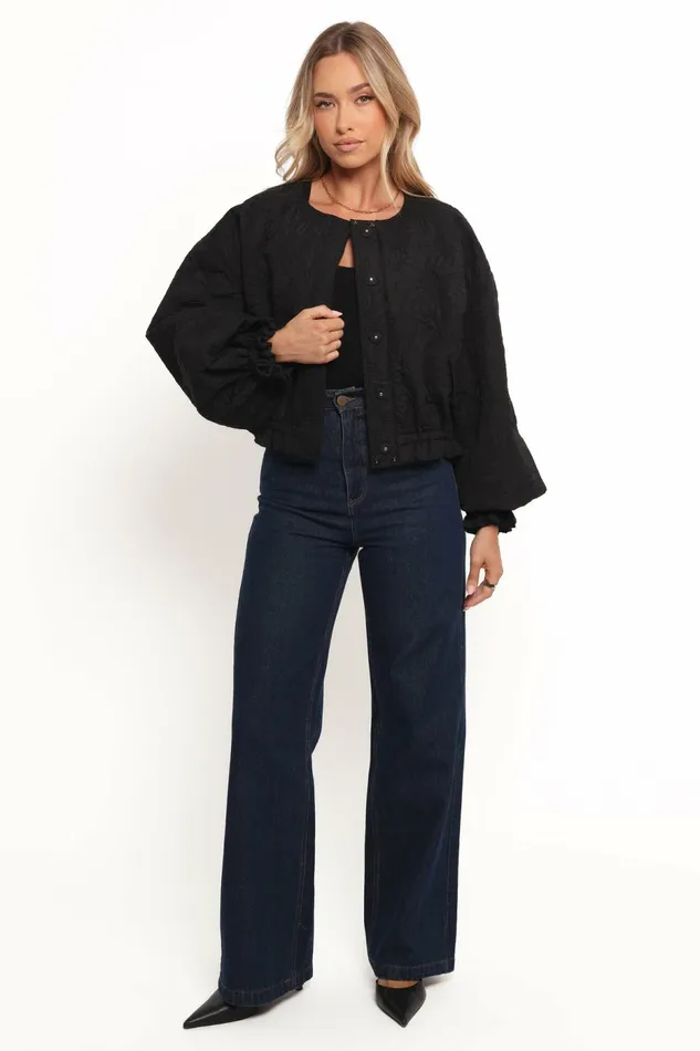 Petal and Pup Yuki Tonal Embroidered Flower Jacket Black Women Jackets and Coats