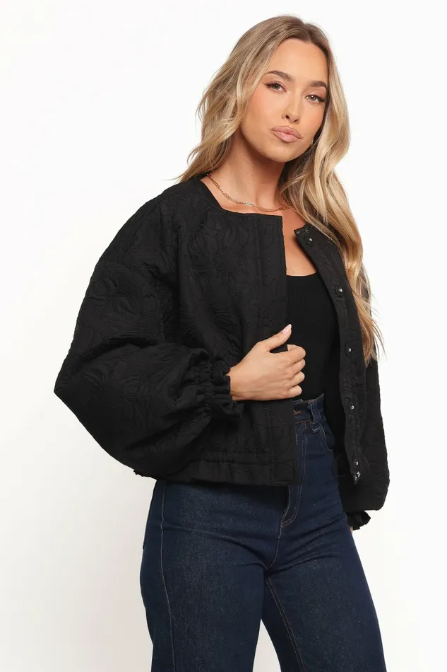 Petal and Pup Yuki Tonal Embroidered Flower Jacket Black Women Jackets and Coats