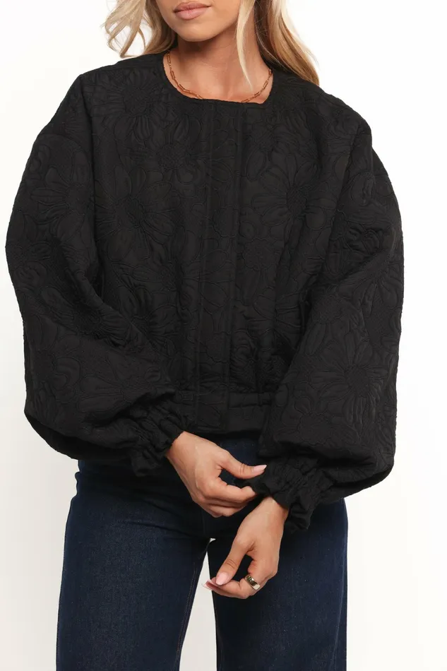 Petal and Pup Yuki Tonal Embroidered Flower Jacket Black Women Jackets and Coats