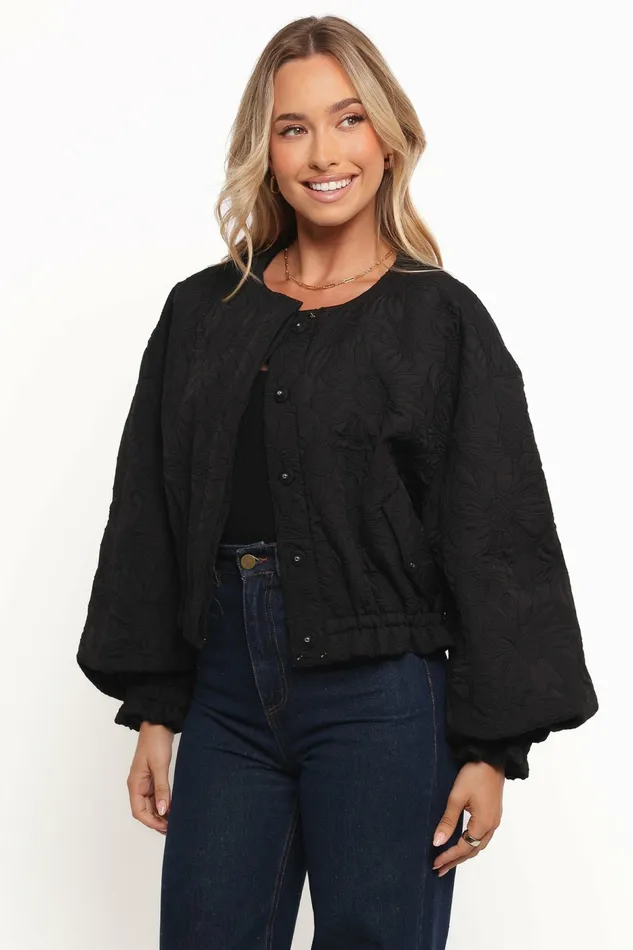 Petal and Pup Yuki Tonal Embroidered Flower Jacket Black Women Jackets and Coats