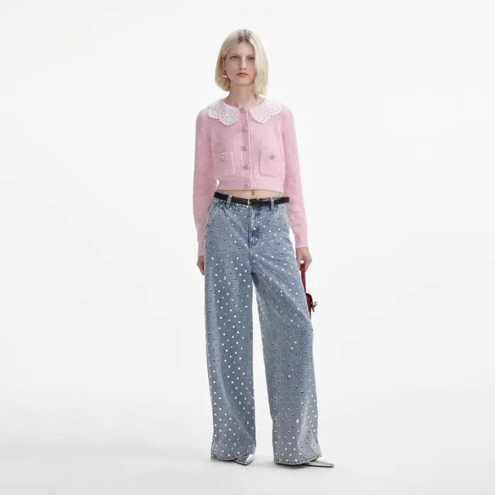 Pink Fluffy Rib Knit Cardigan Women Self Portrait Tops