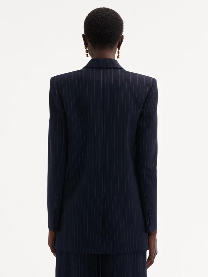 Pinstriped DoubleBreasted Jacket Navy and White Women Oscar De La Renta Jackets and Coats Pinstriped DoubleBreasted Jacket Navy and White Women Oscar De La Renta Jackets and Coats