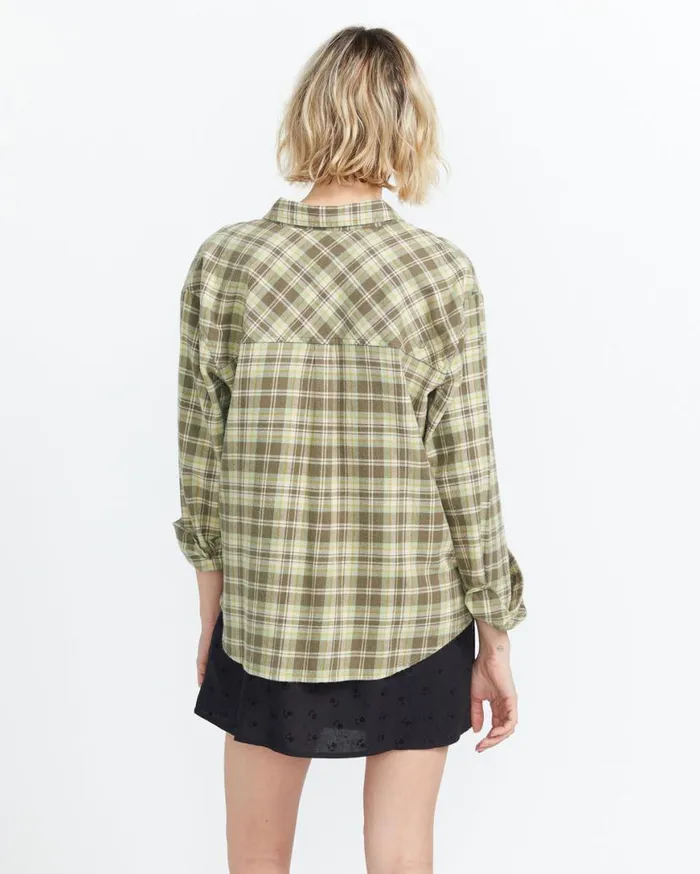 Plaid To Meet U 2 Long Sleeve Top 8211 Army Womens Volcom Tops