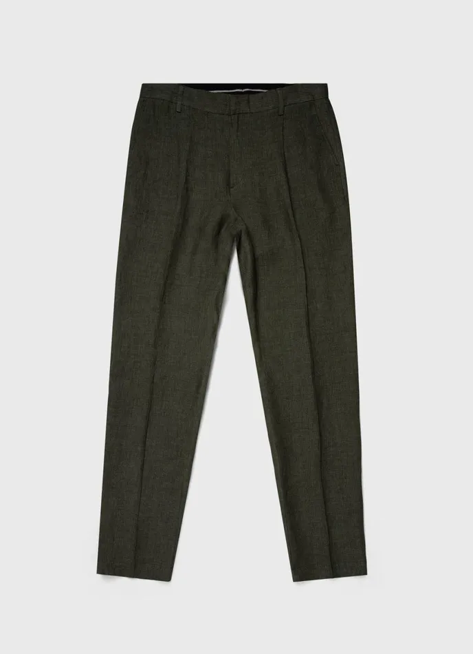 Pleated Linen Trouser Hunter Green Men SUNSPEL Pants