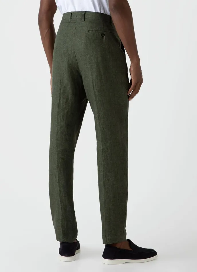 Pleated Linen Trouser Hunter Green Men SUNSPEL Pants