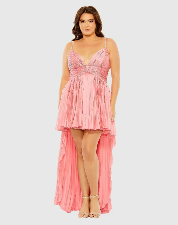 Plus Size Dresses Rhinestone High Low Pleated Gown Aqua Mac Duggal Women Plus Size Dresses Rhinestone High Low Pleated Gown Aqua Mac Duggal Women