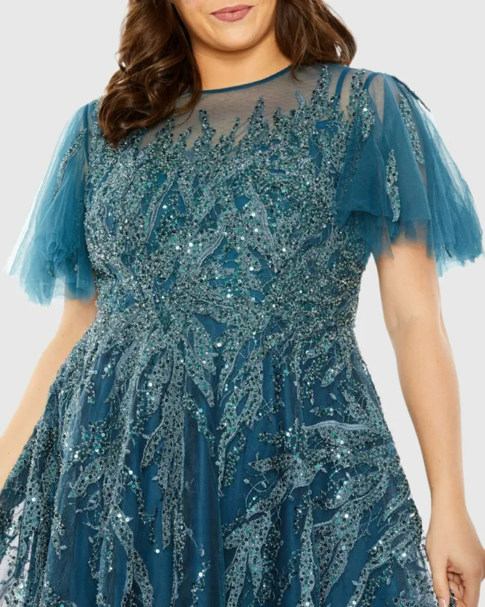 Plus Size Dresses Women High Neck Flutter Sleeve A Line Embellished Dress Plum Mac Duggal Plus Size Dresses Women High Neck Flutter Sleeve A Line Embellished Dress Plum Mac Duggal