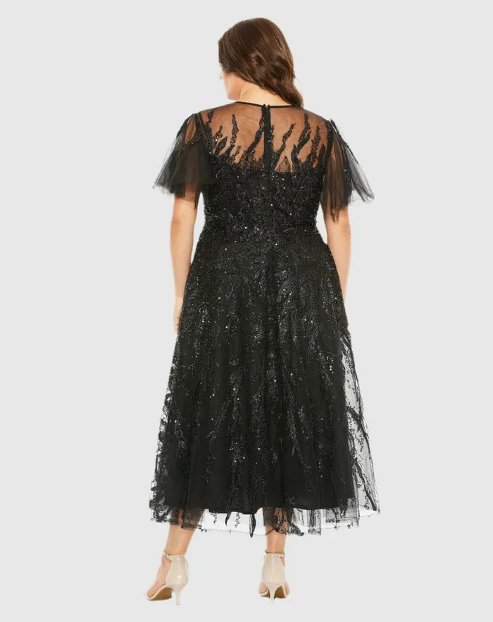 Plus Size Dresses Women High Neck Flutter Sleeve A Line Embellished Dress Plum Mac Duggal Plus Size Dresses Women High Neck Flutter Sleeve A Line Embellished Dress Plum Mac Duggal