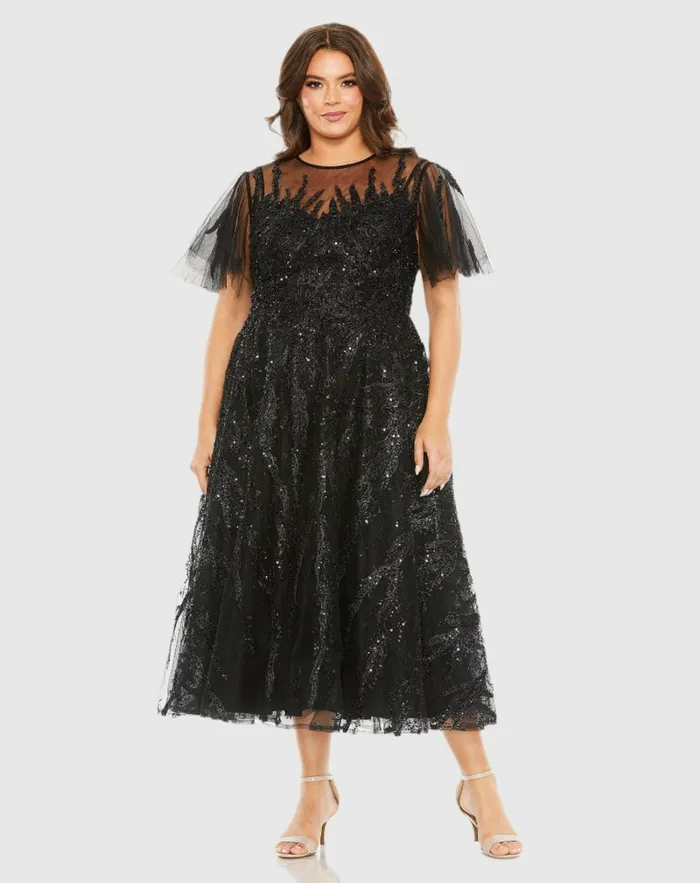 Plus Size Dresses Women High Neck Flutter Sleeve A Line Embellished Dress Plum Mac Duggal Plus Size Dresses Women High Neck Flutter Sleeve A Line Embellished Dress Plum Mac Duggal