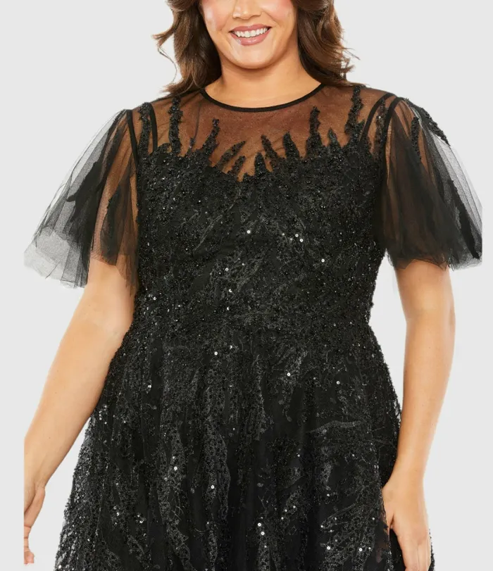 Plus Size Dresses Women High Neck Flutter Sleeve A Line Embellished Dress Plum Mac Duggal Plus Size Dresses Women High Neck Flutter Sleeve A Line Embellished Dress Plum Mac Duggal