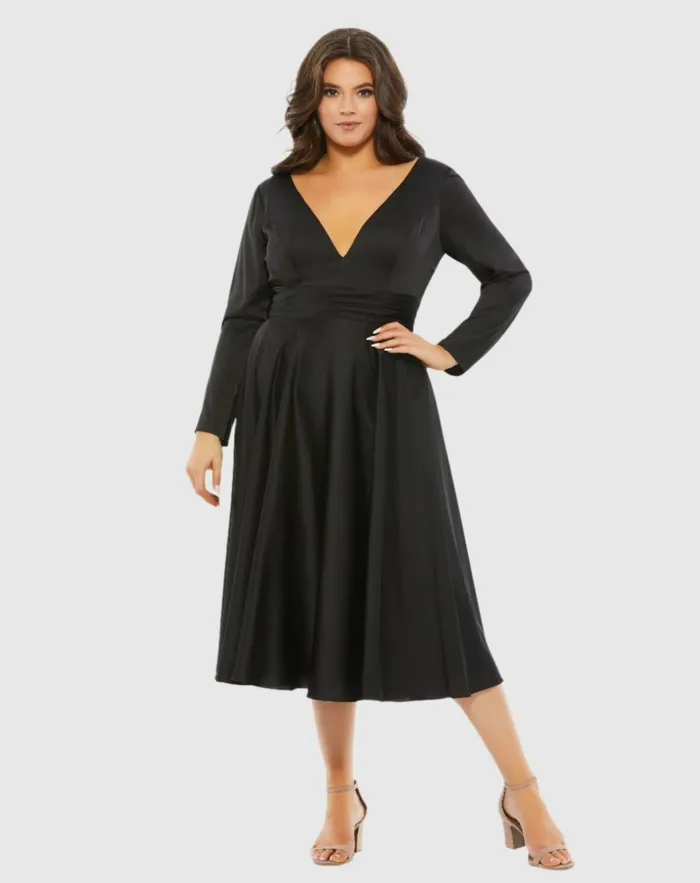 Plus Size Dresses Women Satin Long Sleeve Sweetheart Flowy Midi Dress Plus Black Mac Duggal Plus Size Dresses Women Satin Long Sleeve Sweetheart Flowy Midi Dress Plus Black Mac Duggal