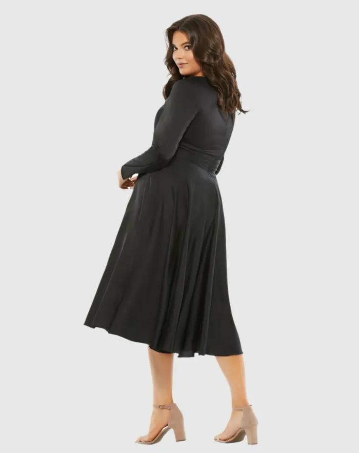 Plus Size Dresses Women Satin Long Sleeve Sweetheart Flowy Midi Dress Plus Black Mac Duggal Plus Size Dresses Women Satin Long Sleeve Sweetheart Flowy Midi Dress Plus Black Mac Duggal