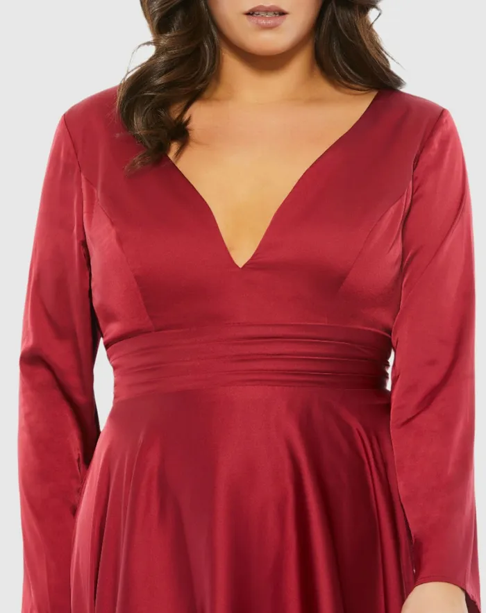 Plus Size Dresses Women Satin Long Sleeve Sweetheart Flowy Midi Dress Plus Black Mac Duggal Plus Size Dresses Women Satin Long Sleeve Sweetheart Flowy Midi Dress Plus Black Mac Duggal