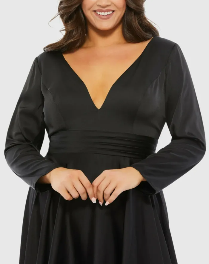 Plus Size Dresses Women Satin Long Sleeve Sweetheart Flowy Midi Dress Plus Black Mac Duggal Plus Size Dresses Women Satin Long Sleeve Sweetheart Flowy Midi Dress Plus Black Mac Duggal