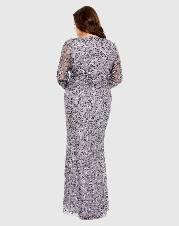 Plus Size Dresses Women V Neck Embellished Long Sleeve Dress Vintage Lilac Mac Duggal Plus Size Dresses Women V Neck Embellished Long Sleeve Dress Vintage Lilac Mac Duggal