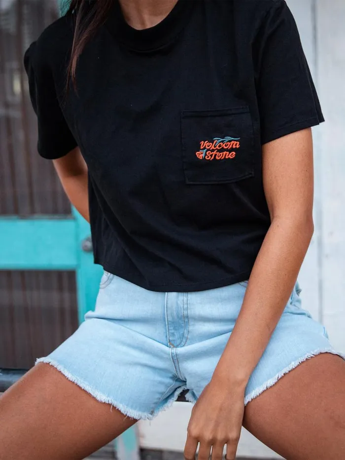 Pocket Dial Tee 8211 Black Womens Volcom Tops
