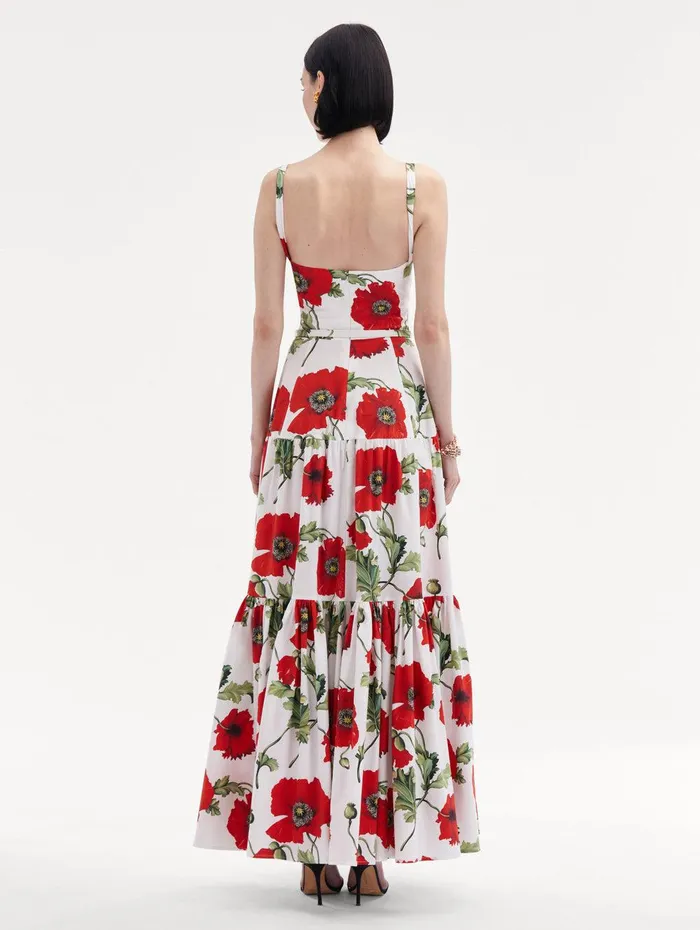 Poppy Cotton Poplin Tiered Maxi Dress White Red Women Oscar De La Renta Dresses Poppy Cotton Poplin Tiered Maxi Dress White Red Women Oscar De La Renta Dresses