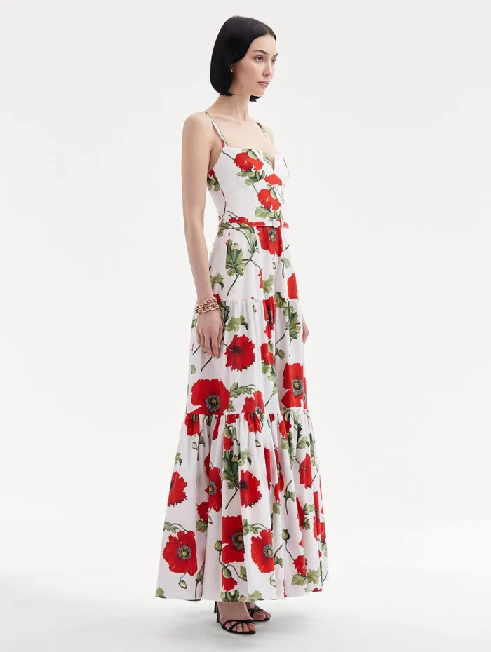 Poppy Cotton Poplin Tiered Maxi Dress White Red Women Oscar De La Renta Dresses Poppy Cotton Poplin Tiered Maxi Dress White Red Women Oscar De La Renta Dresses