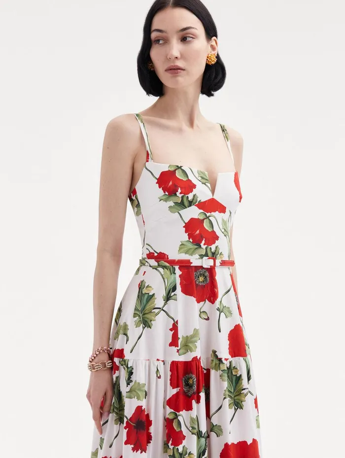 Poppy Cotton Poplin Tiered Maxi Dress White Red Women Oscar De La Renta Dresses Poppy Cotton Poplin Tiered Maxi Dress White Red Women Oscar De La Renta Dresses