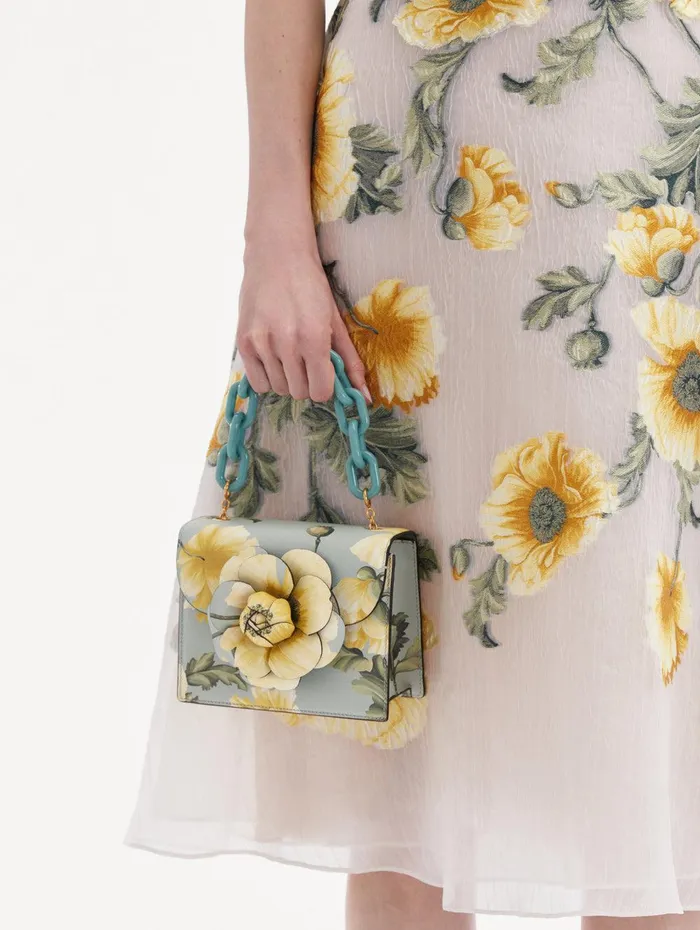 Poppy Printed Mini TRO Bag Yellow Multi Women Oscar De La Renta Handbags Poppy Printed Mini TRO Bag Yellow Multi Women Oscar De La Renta Handbags