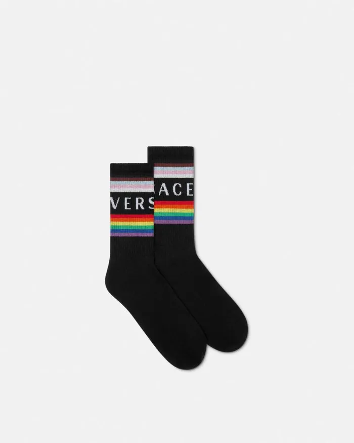 Pride Logo Socks Black WomenMen Versace Socks