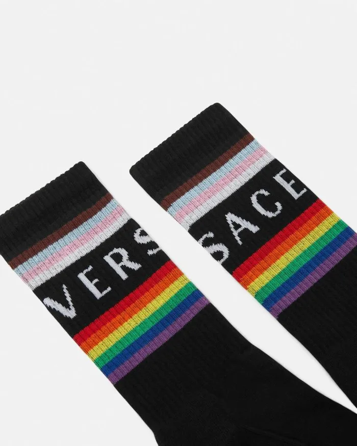 Pride Logo Socks Black WomenMen Versace Socks