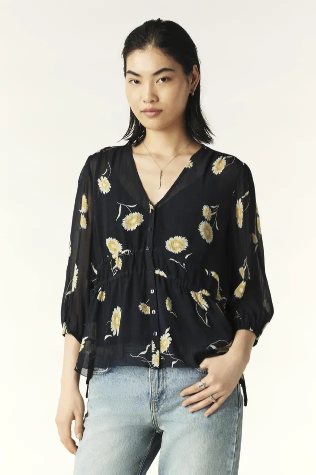 Puff Sleeve Blouse Dune Blue Women Baandsh Tops and Shirts