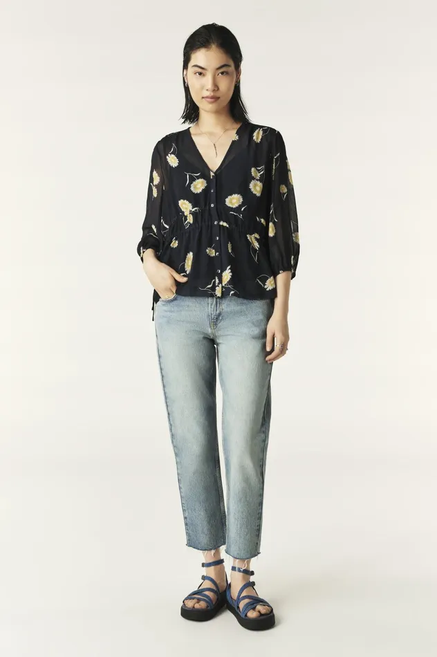 Puff Sleeve Blouse Dune Blue Women Baandsh Tops and Shirts