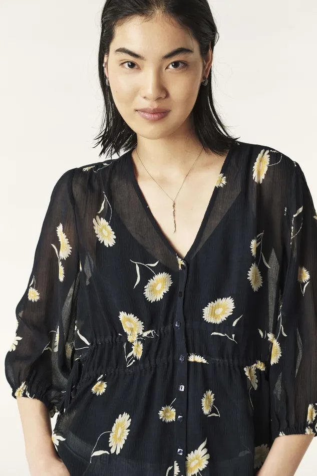 Puff Sleeve Blouse Dune Blue Women Baandsh Tops and Shirts