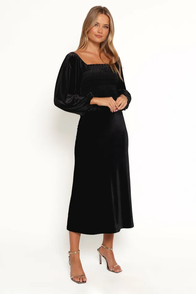 Raelynn Velvet Midi Skirt Black Matching Sets Petal and Pup Women