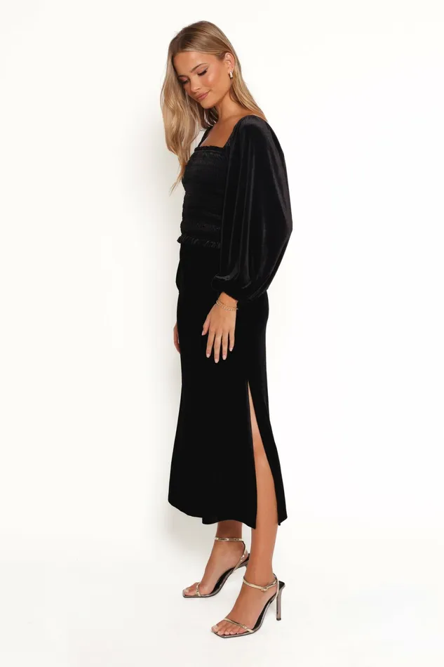 Raelynn Velvet Midi Skirt Black Matching Sets Petal and Pup Women
