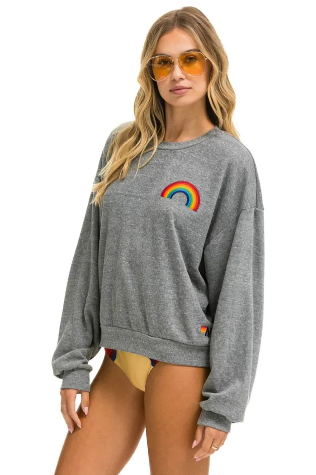 Rainbow Embroidery Relaxed Crew Sweatshirt 8211 Heather WomenMen Aviator Nation Sweatshirts