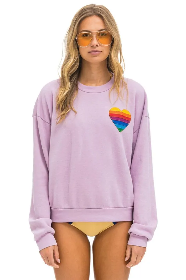 Rainbow Heart Stitch Relaxed Crew Sweatshirt 8211 Mauve WomenMen Aviator Nation Sweatshirts