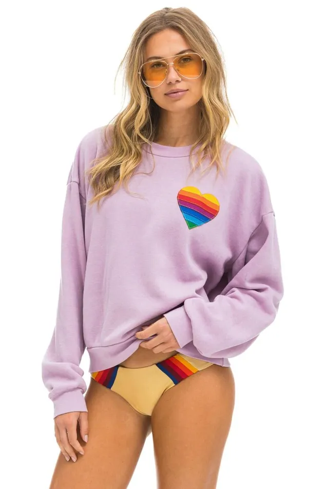 Rainbow Heart Stitch Relaxed Crew Sweatshirt 8211 Mauve WomenMen Aviator Nation Sweatshirts