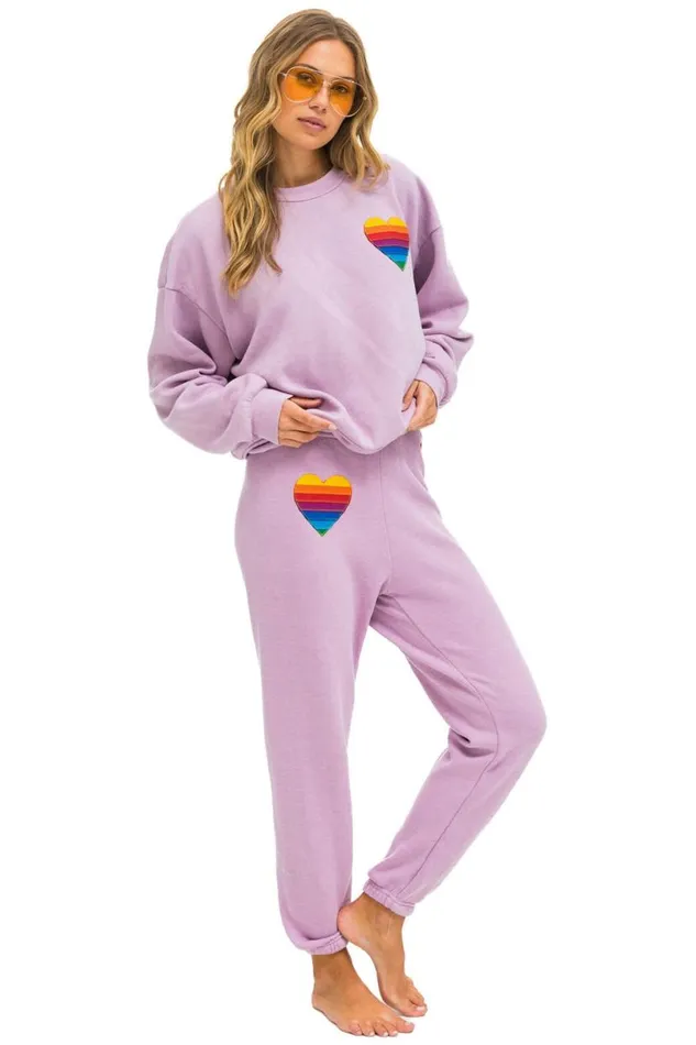 Rainbow Heart Stitch Relaxed Crew Sweatshirt 8211 Mauve WomenMen Aviator Nation Sweatshirts
