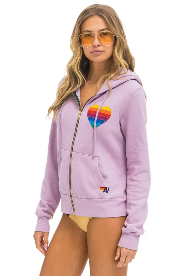 Rainbow Heart Stitch Zip Hoodie 8211 Mauve WomenMen Aviator Nation Hoodies