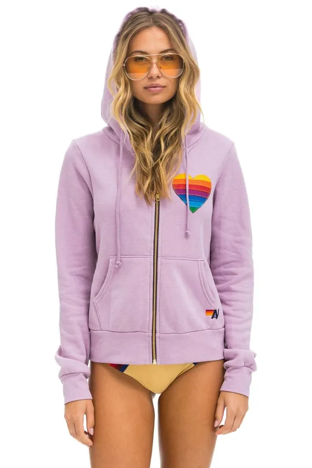 Rainbow Heart Stitch Zip Hoodie 8211 Mauve WomenMen Aviator Nation Hoodies