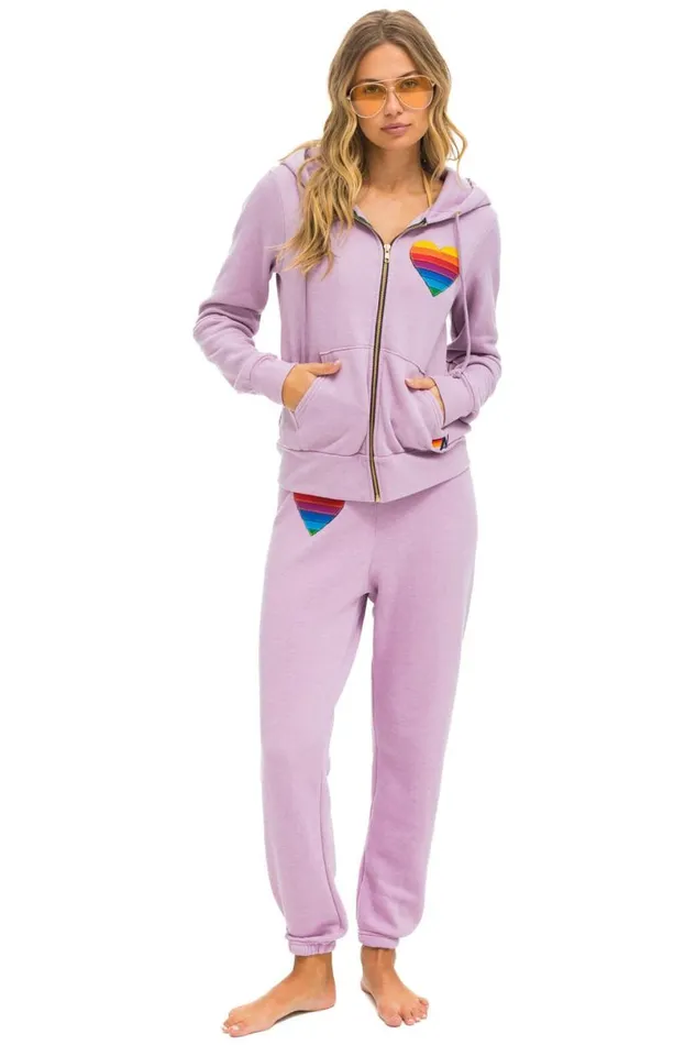 Rainbow Heart Stitch Zip Hoodie 8211 Mauve WomenMen Aviator Nation Hoodies