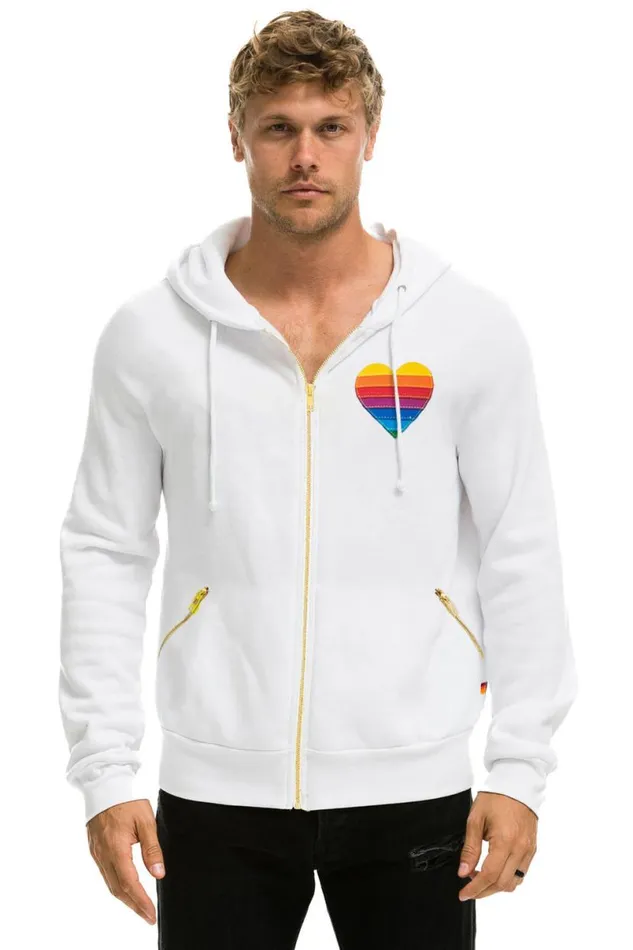 Rainbow Heart Stitch Zip Hoodie W Pockets 8211 White WomenMen Aviator Nation Hoodies