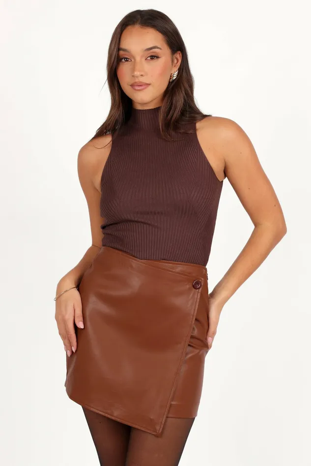 Rebecca Faux Leather Mini Skirt Camel Women Skirts Petal and Pup